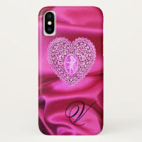 CUPID LACE HEART SILK PINK FUCHSIA MONOGRAMA DE VE