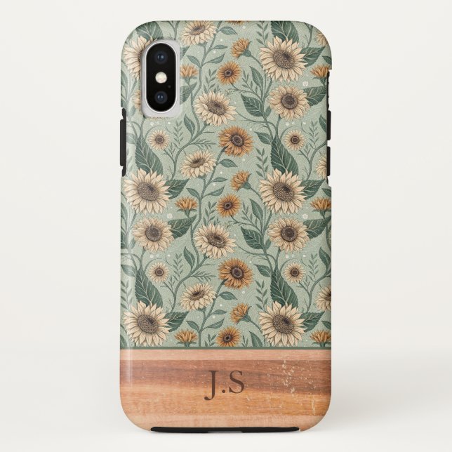 Capa Para iPhone, Case-Mate Custom Boho Sunflowers Wood Effect (Verso)