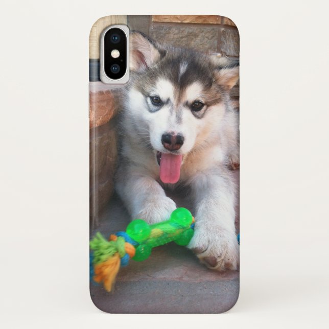 Capa Para iPhone, Case-Mate Cute Alaskan Malamute Puppy Com Foto De Brinquedo  (Verso)