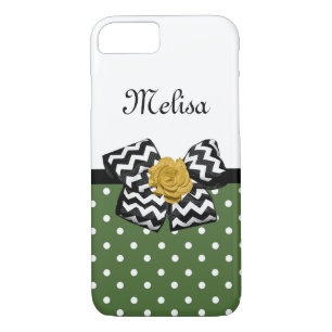 Capa iPhone 8/ 7 Cute Green Dots Yellow Rose Chevron Arco e Nome