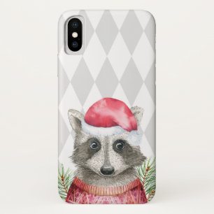 Capa Para iPhone Da Case-Mate Cute Raccoon em Santa Hat com padrão Harlequin