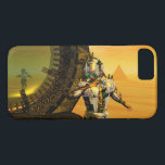 Capa iPhone 8/ 7 CYBORG TITAN,DESERT HYPERION Science Ficfi<br><div class="desc">Imagem artística, colorida e brilhante de ficção científica em cores amarela, verde, castanha, branca. Titan cyborg da Hyperion com sua vibrante carapaça metálica cromática reflexiva em um ambiente surreal com pirâmides, sol quente, deserto semelhante a uma paisagem egípcia, quadro de animação do filme 3D Hyperion World . É também um...</div>
