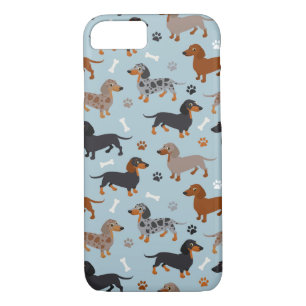 Capa iPhone 8/ 7 Dachshund Paws e Ossos - Azul