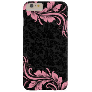 Capa Barely There Para iPhone 6 Plus Damasco De Monotones Pretos E Lace Floral Rosa