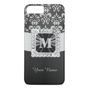 Capa iPhone 8 Plus/7 Plus Damasco de vintagem preto-e-branco personalizado