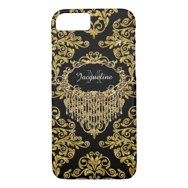 Capa Para iPhone, Case-Mate Damasco Elegante para Na moda de Glitter Dourado F (Verso)