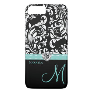Capa Para iPhone Da Case-Mate Damasco preto & branco com coração & monograma d