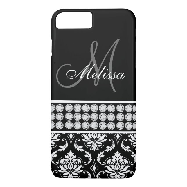 Capa Para iPhone, Case-Mate Damasco preto diamantes impressos personalizados (Verso)