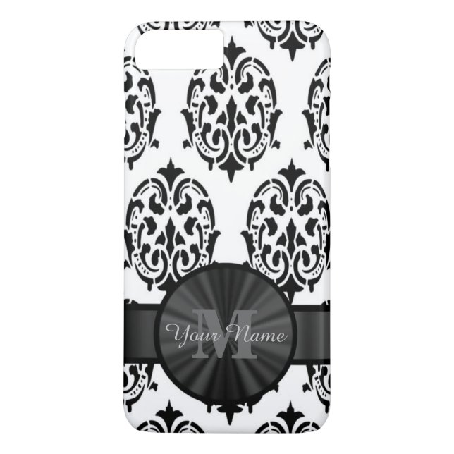 Capa Para iPhone, Case-Mate Damasco preto e branco (Verso)