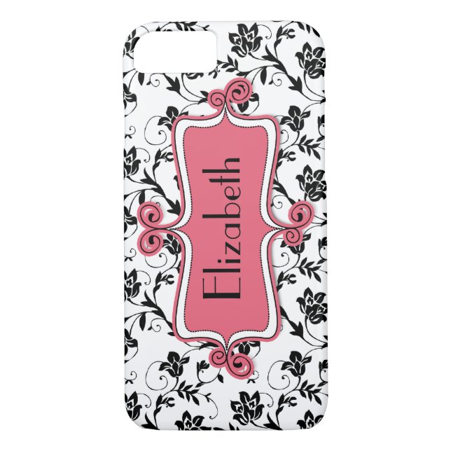 Capa Para iPhone, Case-Mate Damasco Preto Rosa Personalizado (Verso)