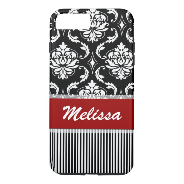 Capa Para iPhone, Case-Mate Damasco vermelho, branco, preto personalizado (Verso)