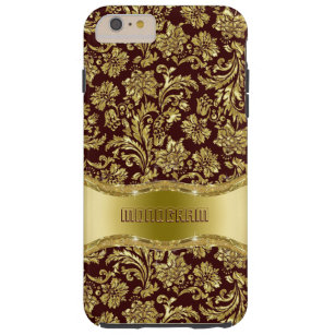 Capa Tough Para iPhone 6 Plus Damascos Florais Dourados e Castanhos Metálicos — 