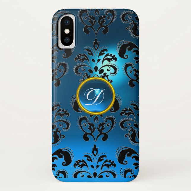 Capa Para iPhone, Case-Mate DAMASK GEM MONOGRAM azul (Verso)