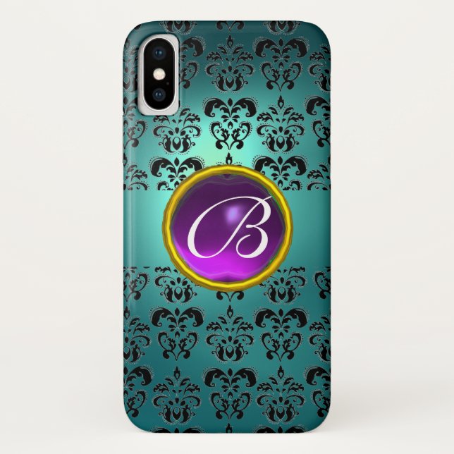 Capa Para iPhone, Case-Mate DAMASK GEM MONOGRAM azul roxo (Verso)