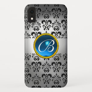 Capa Para iPhone XR DAMASK GEM MONOGRAM branco azul