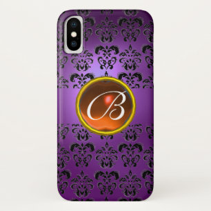 Capa Para iPhone Da Case-Mate DAMASK GEM MONOGRAM cor de laranja preto roxo