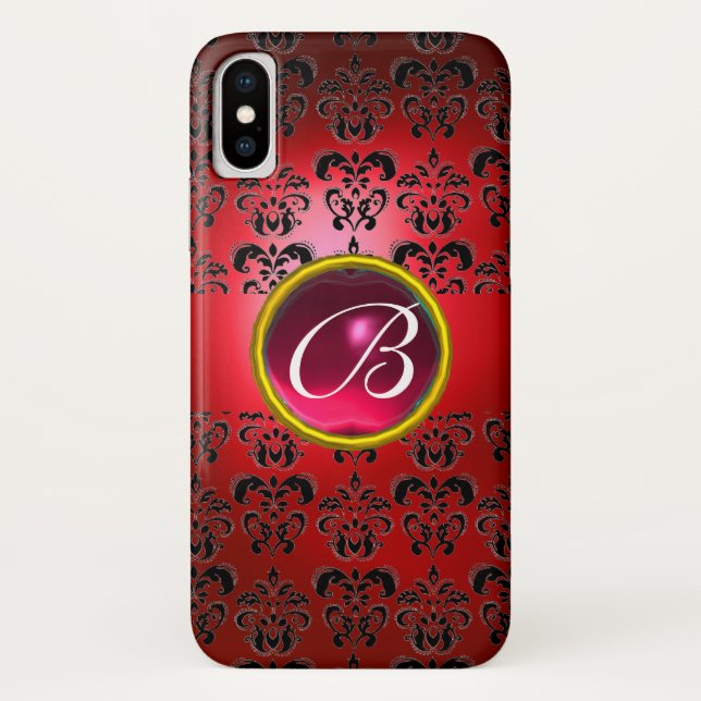 Capa Para iPhone, Case-Mate DAMASK GEM MONOGRAM Fúchsia rosa vermelha (Verso)