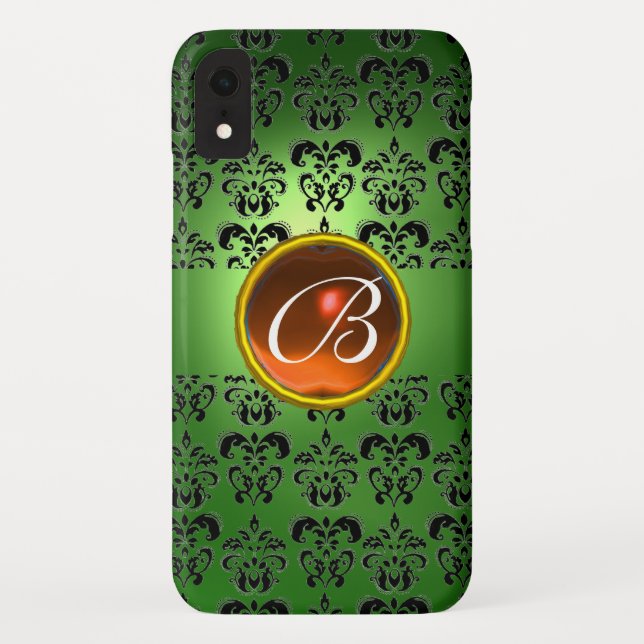 Capa Para iPhone, Case-Mate DAMASK GEM MONOGRAM verde laranja preto (Verso)