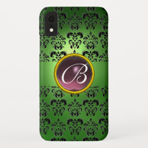 Capa Para iPhone XR DAMASK GEM MONOGRAM verde roxo