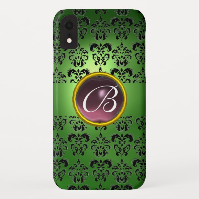 Capa Para iPhone, Case-Mate DAMASK GEM MONOGRAM verde roxo (Verso)