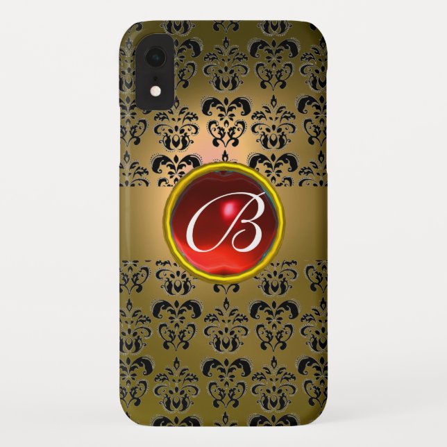 Capa Para iPhone, Case-Mate DAMASK GEM MONOGRAMA amarelo vermelho (Verso)