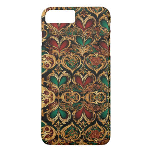 Capa iPhone 8 Plus/7 Plus Damask Hearts Dourados Crimson Emerald