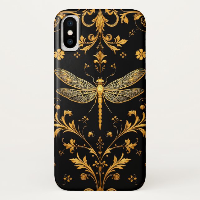 Capa Para iPhone, Case-Mate Decoração Floral de Libélula Dourada (Verso)