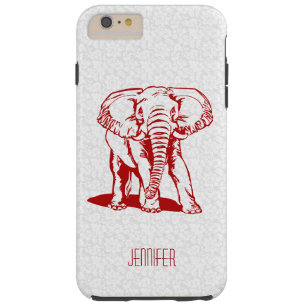 Capa Tough Para iPhone 6 Plus Desenho De Linha De Elefante Vermelho Escuro, Cute