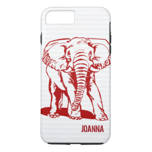 Capa iPhone 8 Plus/7 Plus Desenho de Linha Vermelha Escuro-Curta do Elefante