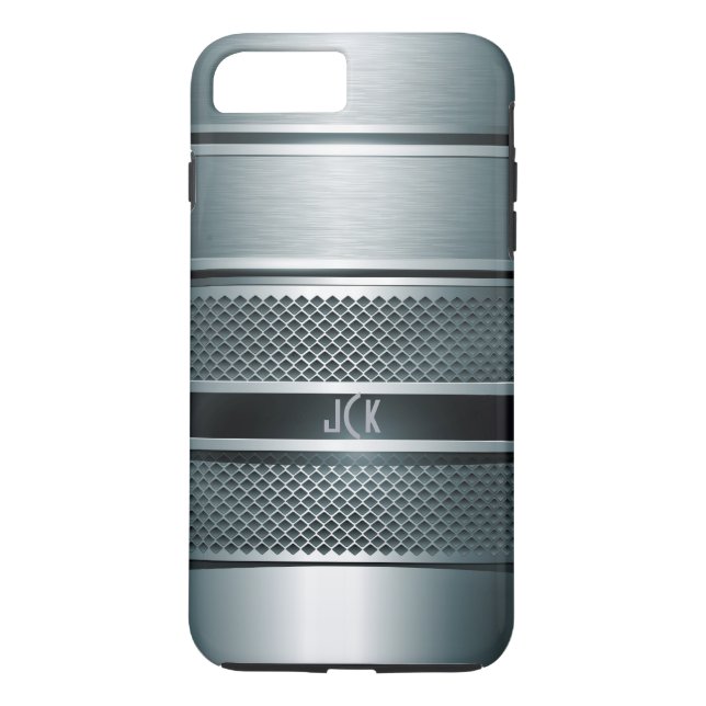 Capa Para iPhone, Case-Mate Design-Monograma Metálico de Cinza Azul (Verso)