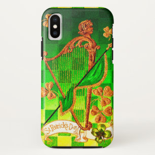 CAPA PARA iPhone XS DIA DE SÃO PATRÍCIO IRLANDÊS HARP, VERDE DOURADO S