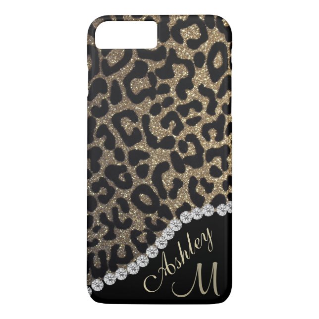 Capa Para iPhone, Case-Mate Diamante e Leopard Glitter Monograma (Verso)
