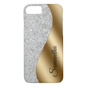 Capa iPhone 8/ 7 Diamond Look Bling Dourado Metal Personalizado