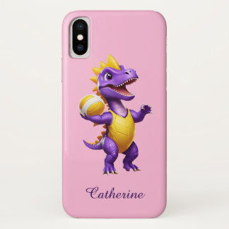 Capa Para iPhone Da Case-Mate Dinossauro de vôlei roxo e bonito