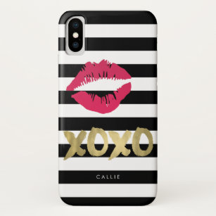 Capa Para iPhone Da Case-Mate Do impressão cor-de-rosa do bordo de XOXO listra