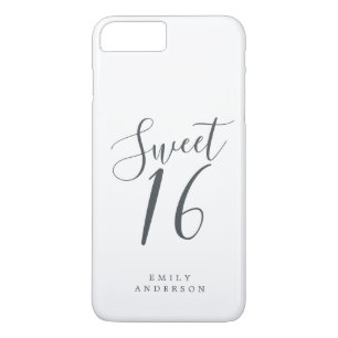 Capa iPhone 8 Plus/7 Plus Doce Script 16 Preto Branco Aniversário de 16 anos
