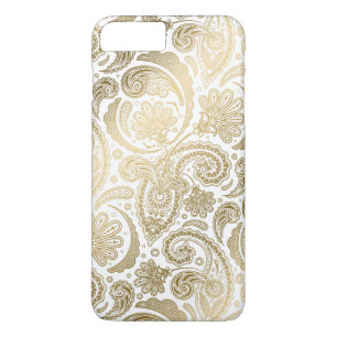 Capa iPhone 8 Plus/7 Plus Dourada e branca Vintage Damask Paisley Lace