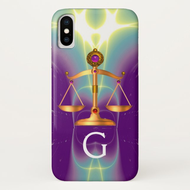 CAPA PARA iPhone, Case-Mate  DOURADAS ESCALAS JURÍDICAS COM PEDRAS GEM MONOGRAM (Verso)