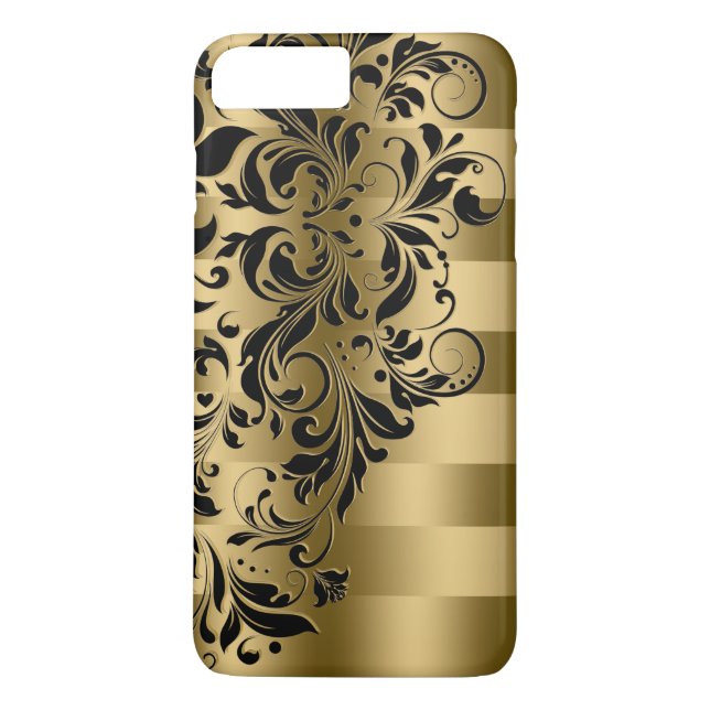 Capa Para iPhone, Case-Mate Douradas faixas e rendas florais pretas (Verso)
