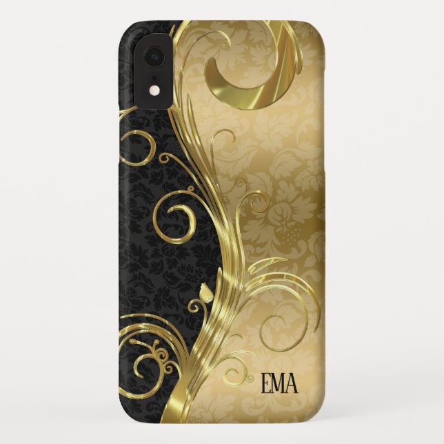 Capa Para iPhone, Case-Mate Dourado Black Damask Dourado Swirls (Verso)