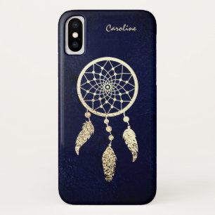 Capa Para iPhone Da Case-Mate Dourado Dreamcatcher no Monograma Azul escuro