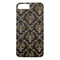 Dourado e cor-de-rosa - Damasco Barroco Floral