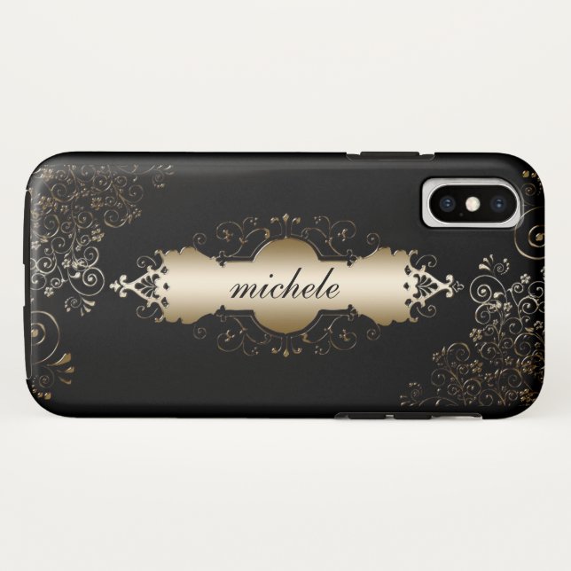 Capa Para iPhone, Case-Mate Dourado e Preto Personalizado (Verso (Horizontal))