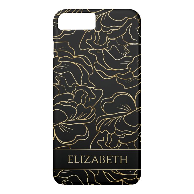 Capa Para iPhone, Case-Mate Dourado Floral Preto Personalizado (Verso)