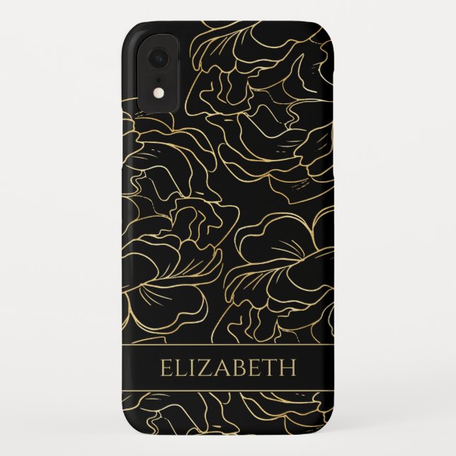 Capa Para iPhone, Case-Mate Dourado Floral Preto Personalizado (Verso)