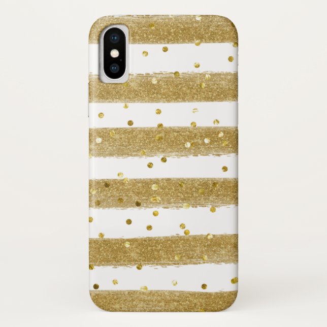 Capa Para iPhone, Case-Mate Dourado, Listras Brancas, Dourada Célula Confetti (Verso)