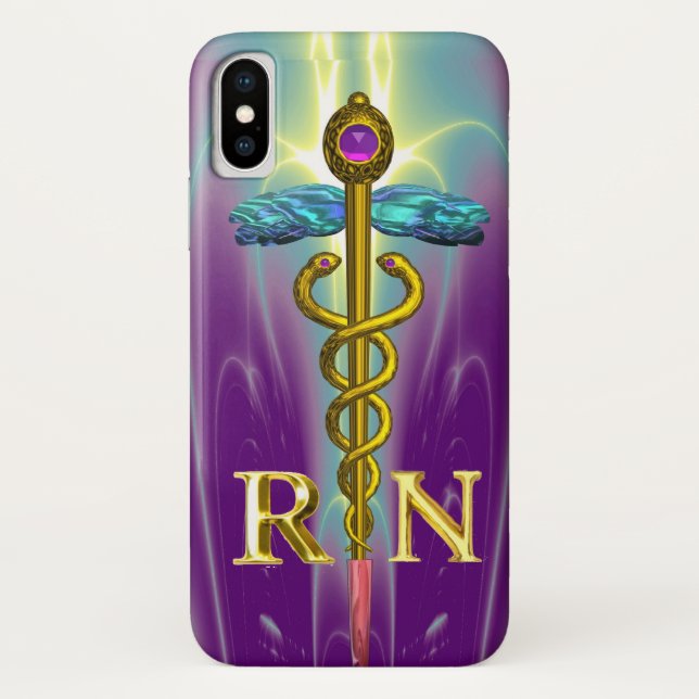 CAPA PARA iPhone, Case-Mate  DOURADO SÍMBOLO DE ENFERMEIRA REGISTRADO DO CADUEU (Verso)