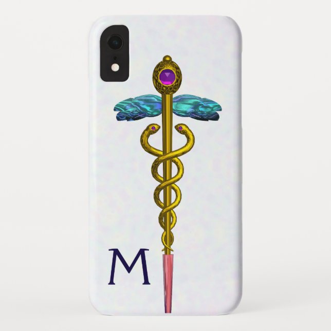 Capa Para iPhone, Case-Mate DOURADO SÍMBOLO MÉDICO CADUANO Monograma Branco (Verso)