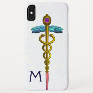 Capa Para iPhone Da Case-Mate DOURADO SÍMBOLO MÉDICO CADUANO Monograma Branco