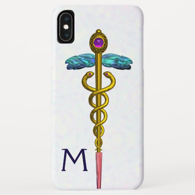 Capa Para iPhone, Case-Mate DOURADO SÍMBOLO MÉDICO CADUANO Monograma Branco (Verso)